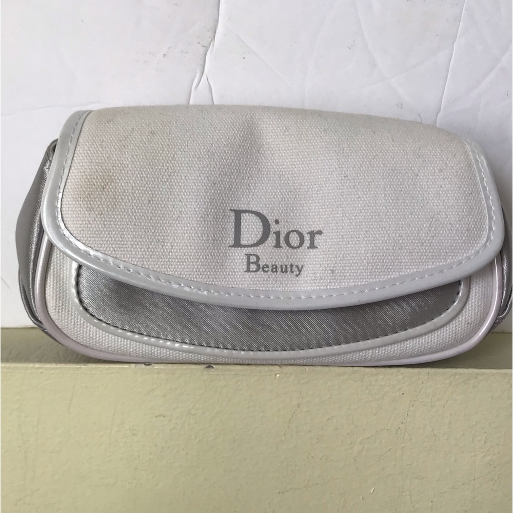 Dior Beauty Canvas Satin Clutch Cosmetic Makeup Bag Logo Pocket Saddle Authentic